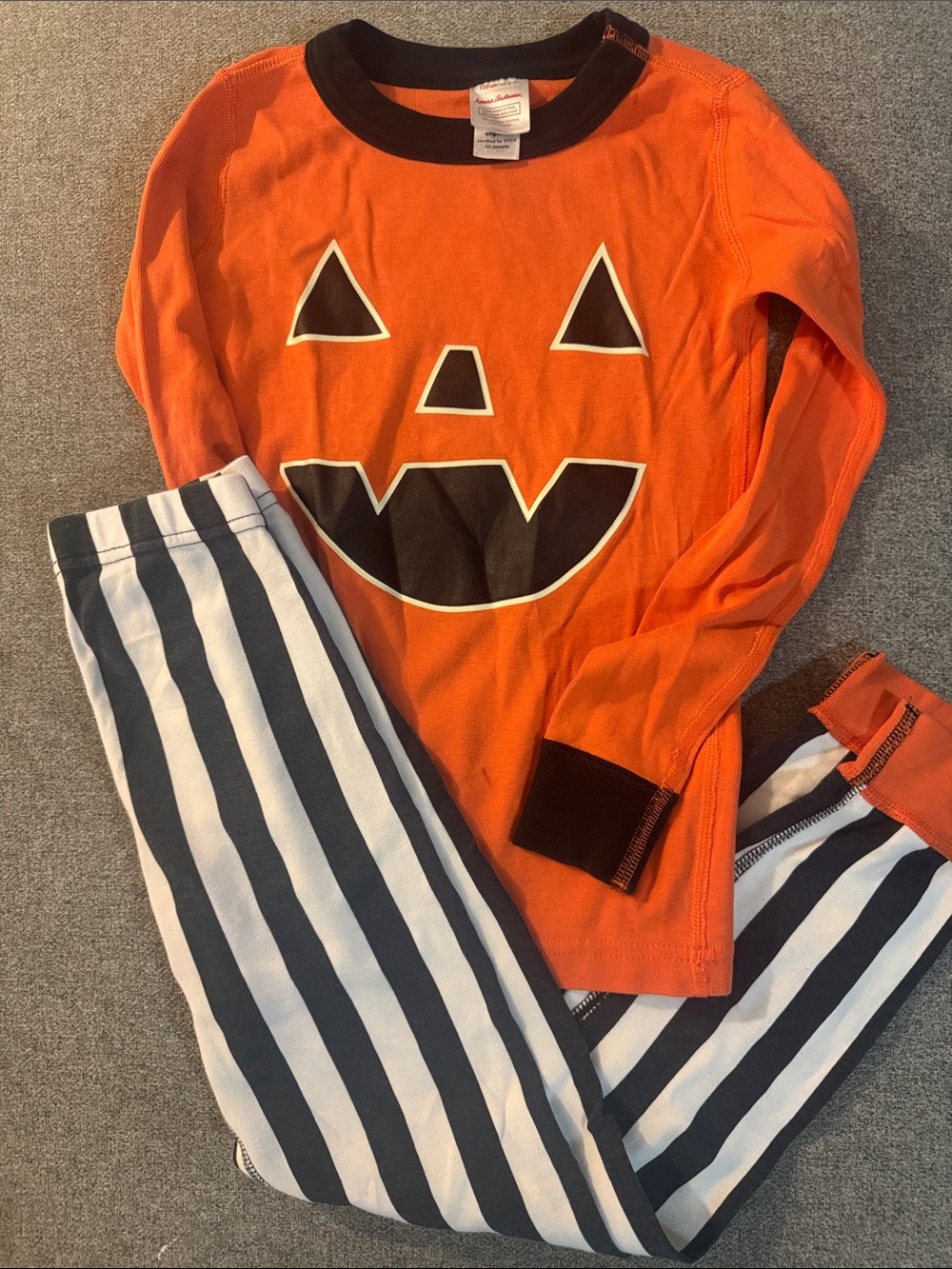 3/$15- Kids Orange Pumpkin Pajama Set with Striped Pants